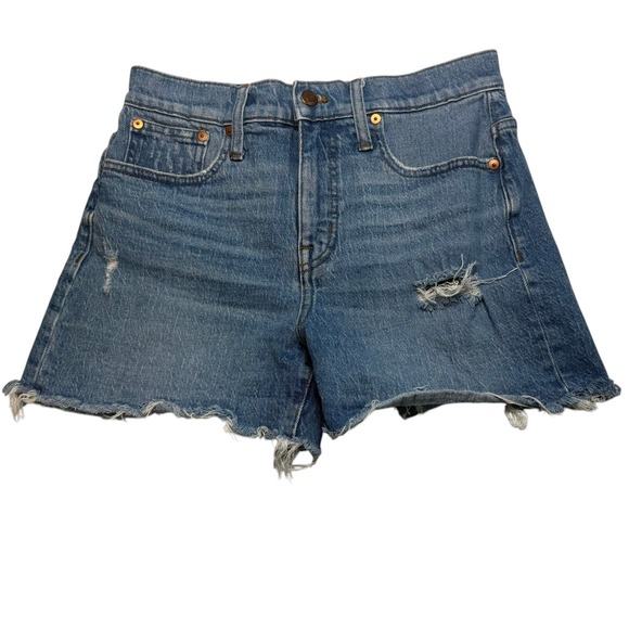 Madewell Pants - Madewell Denim Shorts 27 Blue High Rise Distressed Raw Hem Cutoff Relaxed Fit